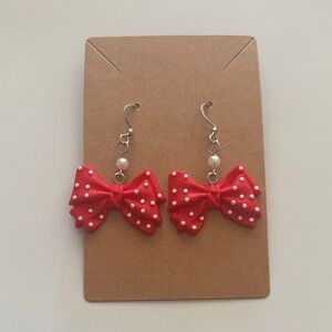 Fashion Jewelry Red Bow Earrings with White Dots